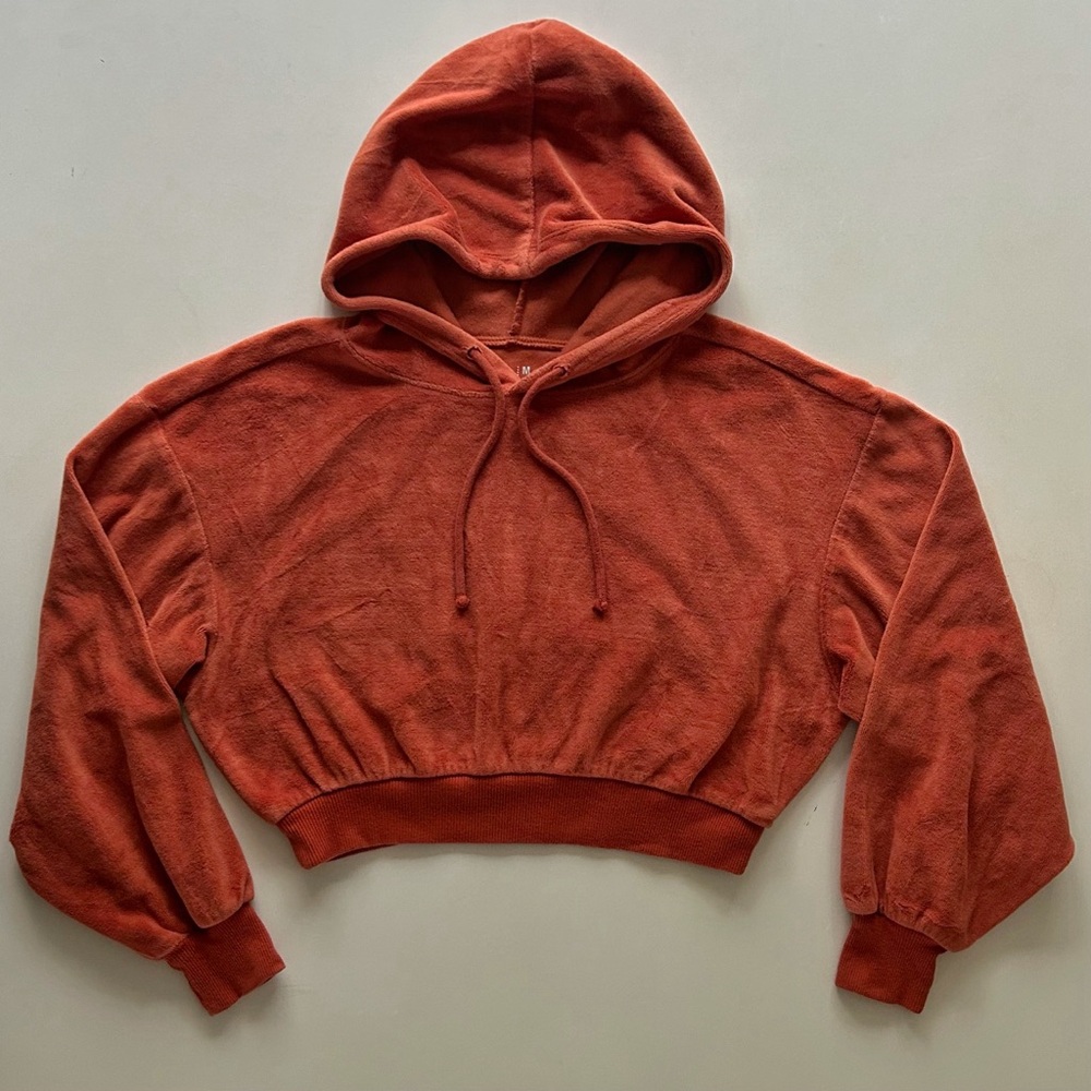 Flirtitude Rust Orange Cropped Hoodie Casual Pullover Sweatshirt Size M